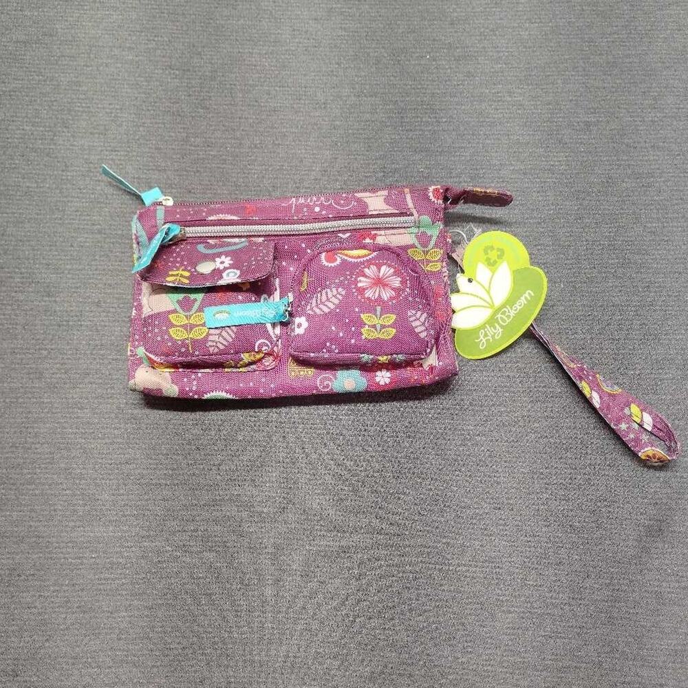 Lily Bloom Purple Floral Cat Wristlet Pouch New With Tags NWT Bag